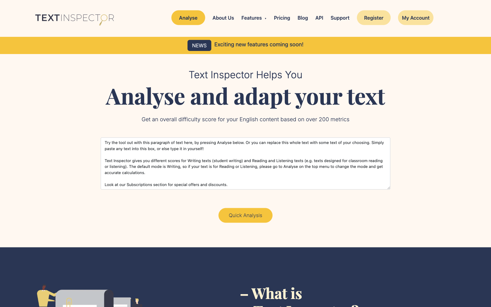 Text Inspector platform homepage